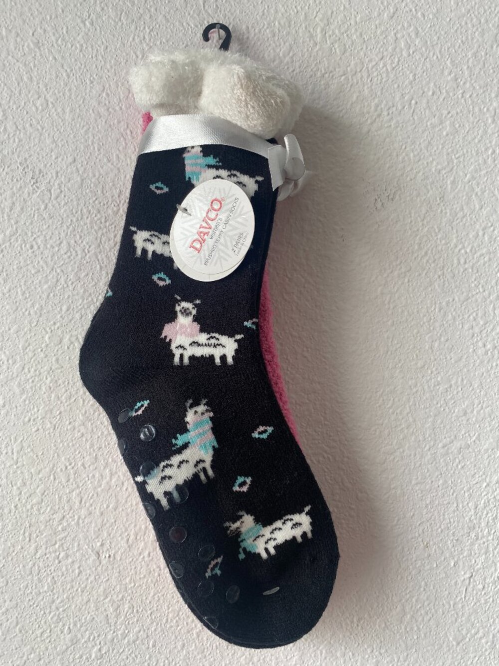 DAVCO  2 Pair Women's Cabin Socks One Size Slipper Socks Llama Brushed Terry